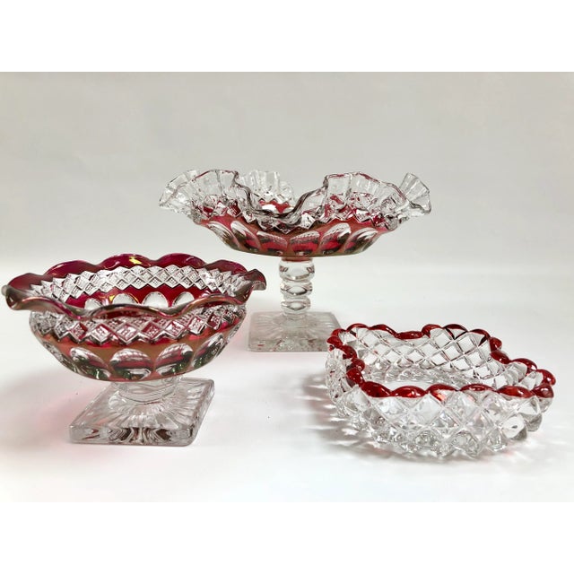 Mixed Mismatched Vintage Red Cranberry Cut to Clear Party Serving or Display Bowls - Set of 3 For Sale - Image 10 of 10