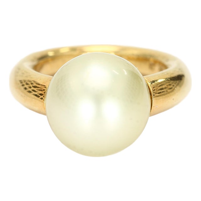18k Yellow Gold Pearl Cocktail Ring - Size 3.25 For Sale