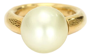 18k Yellow Gold Pearl Cocktail Ring - Size 3.25