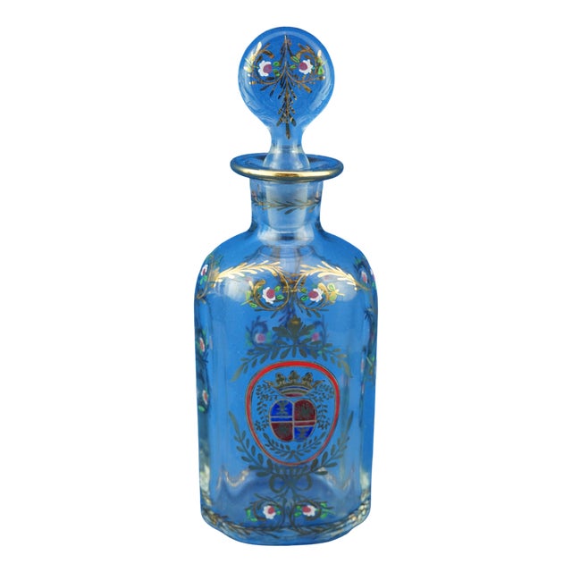 Antique Crystal Decanter Bottle with Gold Decorations by Ludwig Moser, 1890s For Sale