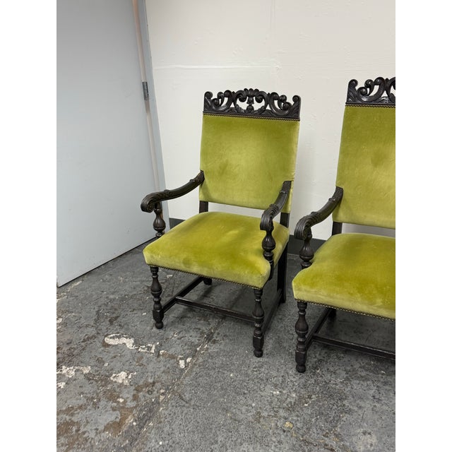 Chartreuse Antique Carved Wood Couples Armchairs, Pair For Sale - Image 8 of 12