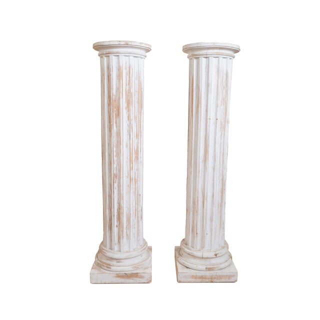 Pair of Neoclassical Fluted Whitewashed Wood Columns For Sale - Image 14 of 16