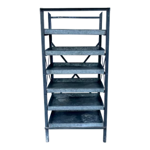 1970s Vintage Industrial 6 Shelf Metal Rack With Pull Out Drawers