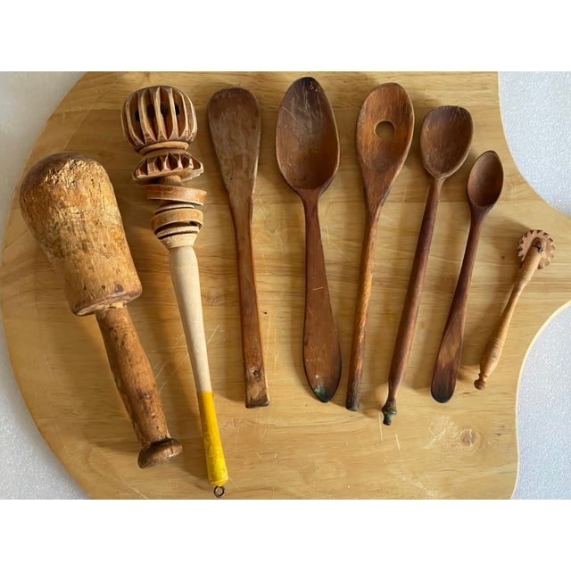 10 PCS Antique and Vintage Kitchen Wood Utensils With Pizza Board For Sale - Image 9 of 10