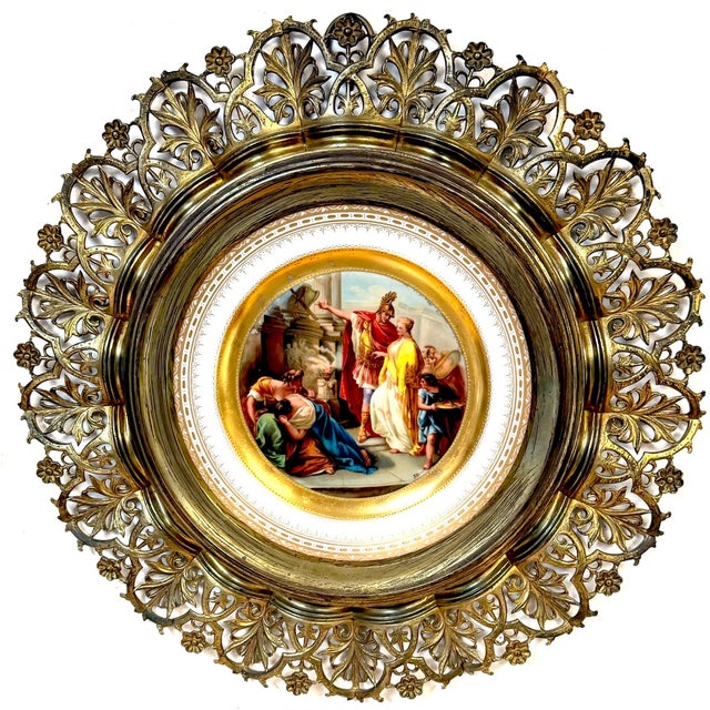 Pair of Signed Vienna Mythological Porcelain Tondi in Pierced Gilt-Bronze Roman Revival Frames Royal Vienna Porcelain...