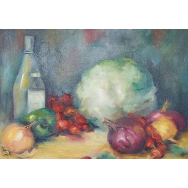 Red Vintage Artist Signed Tablescape Oil Painting W/ Ornate Frame With Linen Liner For Sale - Image 8 of 11