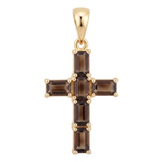 Smoky Quartz Cross Pendant | Dainty Cross Charm Pendant | Vintage Style Religious Pendant For Sale