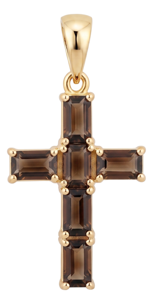 Smoky Quartz Cross Pendant | Dainty Cross Charm Pendant | Vintage Style Religious Pendant