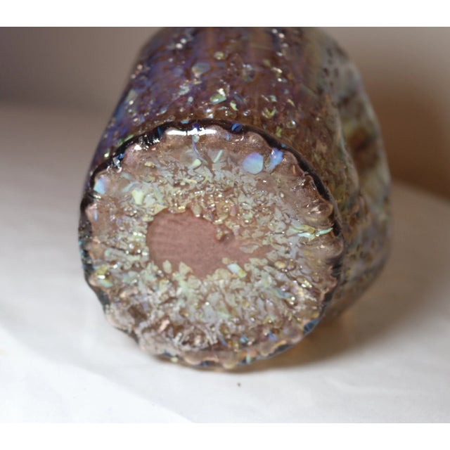 Vintage Dugan Frit Hand Blown Iridescent Art Studio Glass Textured Dimple Vase For Sale - Image 9 of 10