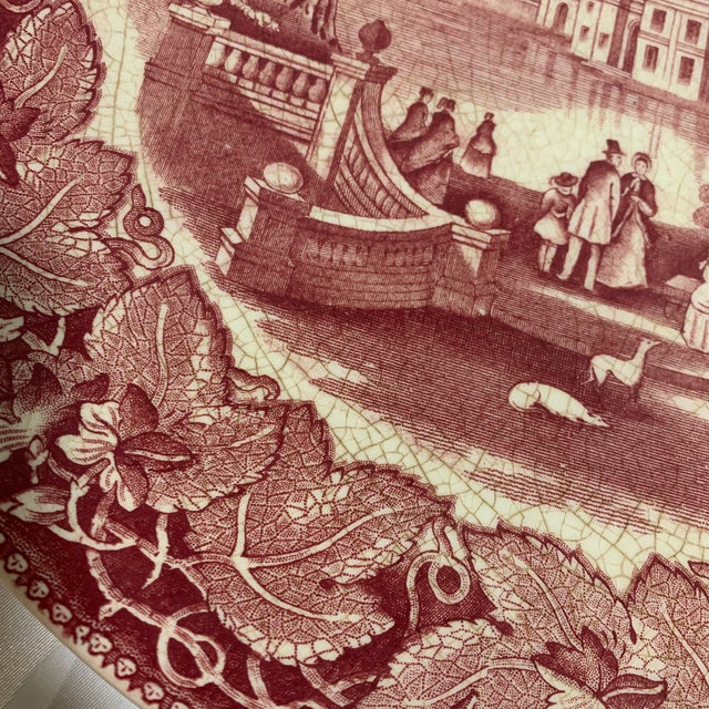 Shabby Chic Early 20th Century Mason's Ironstone Vista Pink/Red Transferware Large Round Platter or Chop Plate For Sale - Image 3 of 8
