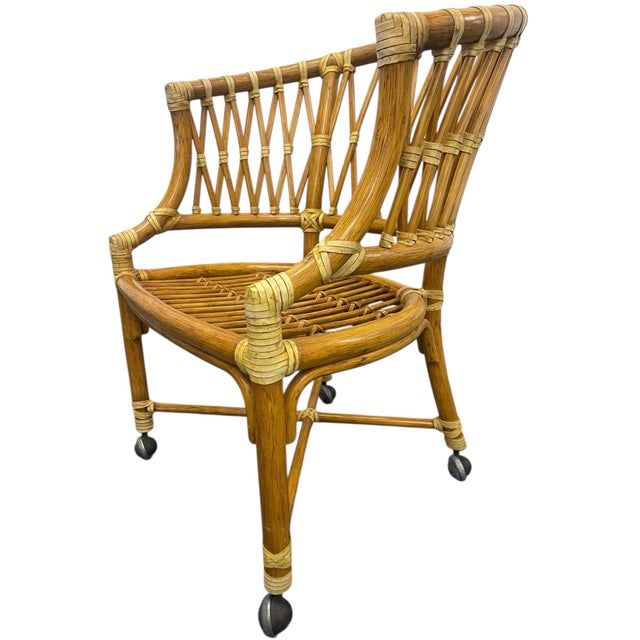 McGuire Vintage McGuire Rattan Barrel Chairs on Casters – A Set of 4 For Sale - Image 4 of 12