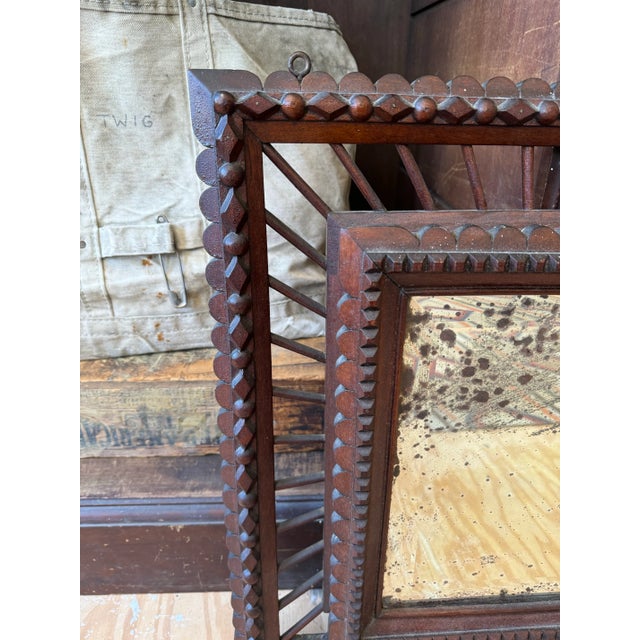 Coffee Antique 19th Century Tramp Art Large Wooden Mirror, 1800s For Sale - Image 8 of 12