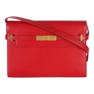 Red Calfskin Medium Manhattan Shoulder Bag For Sale