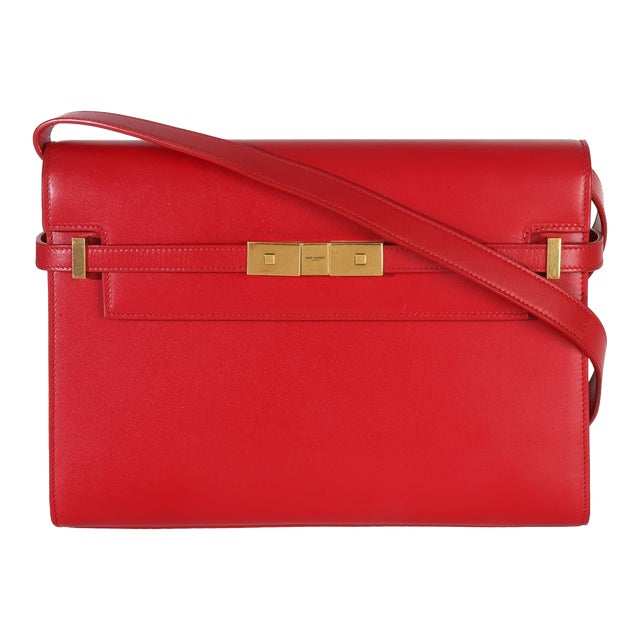 Red Calfskin Medium Manhattan Shoulder Bag For Sale