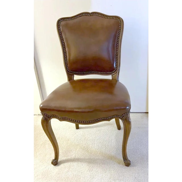 French Country Elegant Late 20th Century Gabriel Victor Leather Upholstered Side Chair With Nailhead Trim For Sale - Image 3 of 12