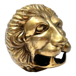 Vintage Solid Brass Lion Head Sculpture, Paperweight or Desk Object For Sale