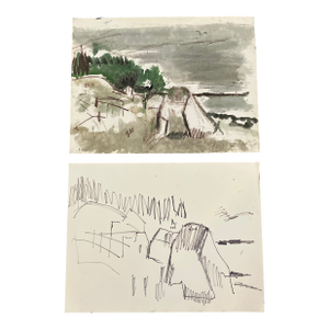 1970’s 2 Abstract Expressionist Landscape Watercolor Painting/Drawing -Set of 2