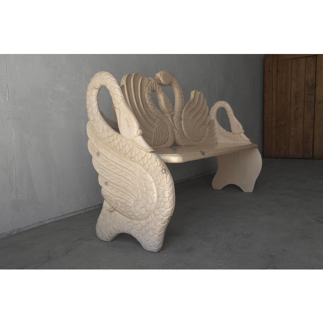 1970s Vintage Hand Carved Pine Swan Motif Bench For Sale - Image 5 of 10
