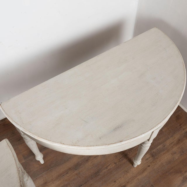 Pair, 19th Century Swedish White Painted Large Demi Lune Consoles Side Tables For Sale - Image 4 of 14