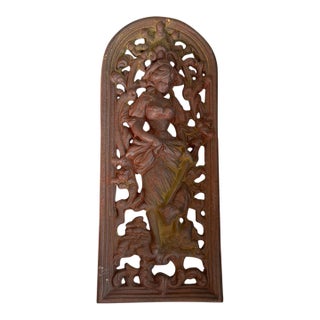 19th Century French Art Nouveau Cast Iron Plaque Relief of Woman and Dog For Sale