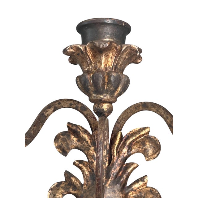 Pair of Louis XVI Style Mid-Century Italian Hand Carved Candle Wall Sconces. For Sale - Image 4 of 9