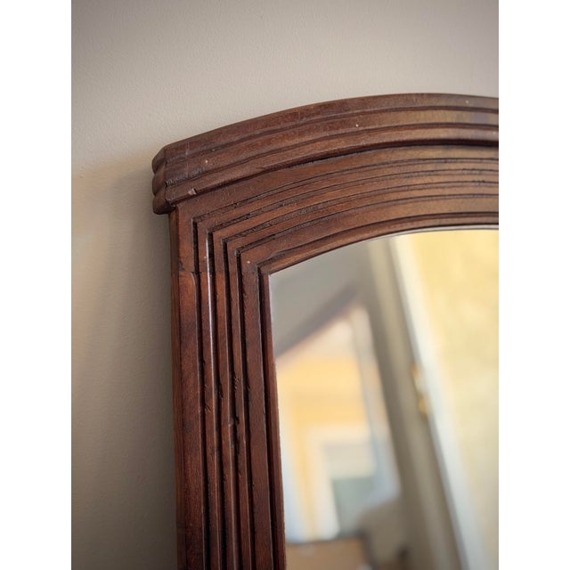 Broyhill Brasilia Vintage Arched Walnut Finish Mirror in the Style of Broyhill Brasilia & Mid Century Modern Design MCM Postmodern Style For Sale - Image 4 of 11