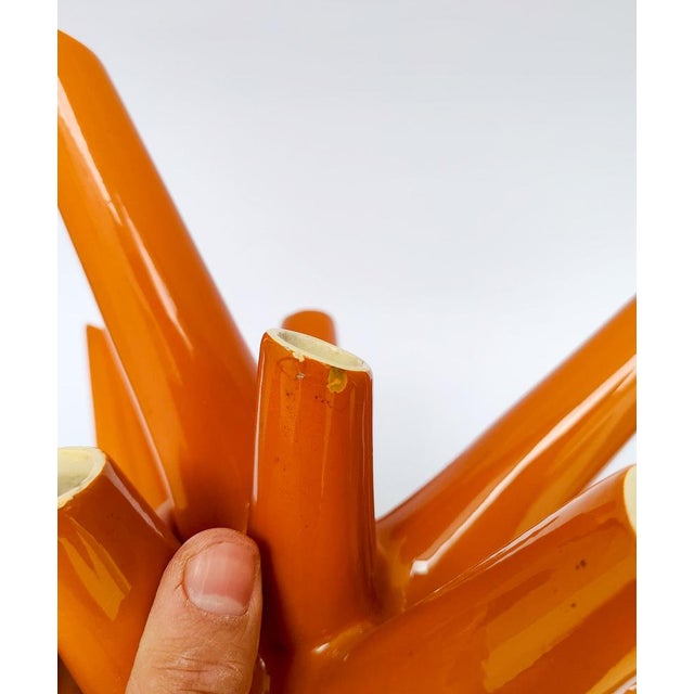 Single-Flower Vase in Amber Coral Ceramic from Vibi Turin, 1960s For Sale - Image 13 of 15