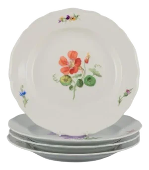 Porcelain Dinner Plates with Floral Motifs from Meissen, Germany, 1890s, Set of 4