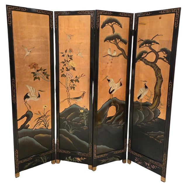Vintage Four-Panel Folding Screen, 1975 For Sale - Image 10 of 10