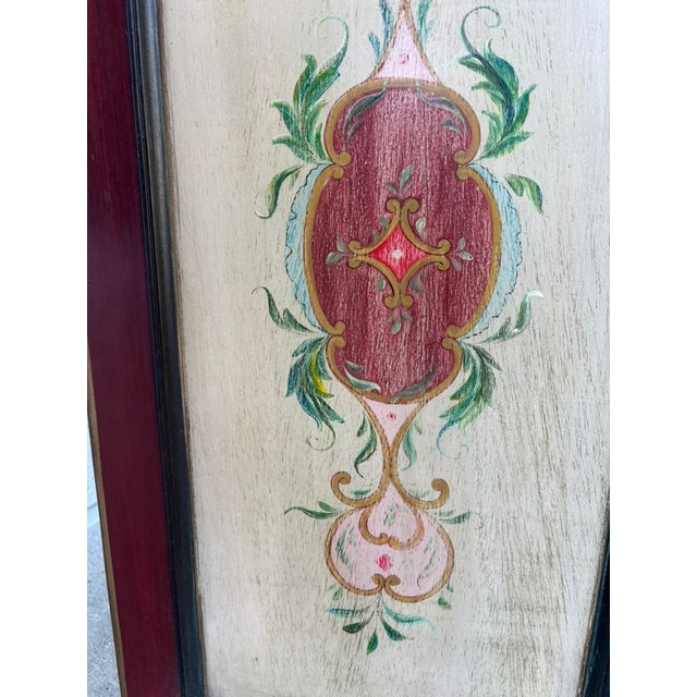 Italian Neoclassical Hand Painted Wood Four Panel Screen, 1950s For Sale - Image 11 of 17