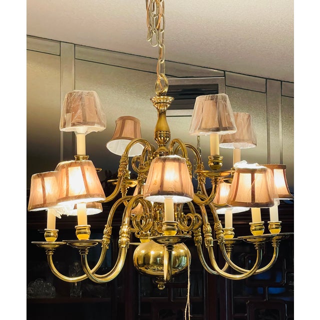 Early 20th Century Dutch Brass Cannonball 12 Arm Chandelier For Sale - Image 4 of 4