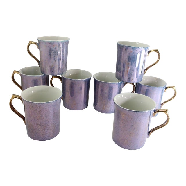 Pottery Barn Hiraki Purple China Mugs Set of 8 Chairish