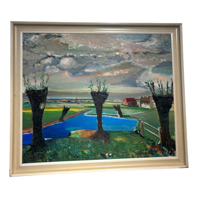 Gaston Theunynck, De Drie Wilgen, Oil on Canvas, 1890s, Framed For Sale