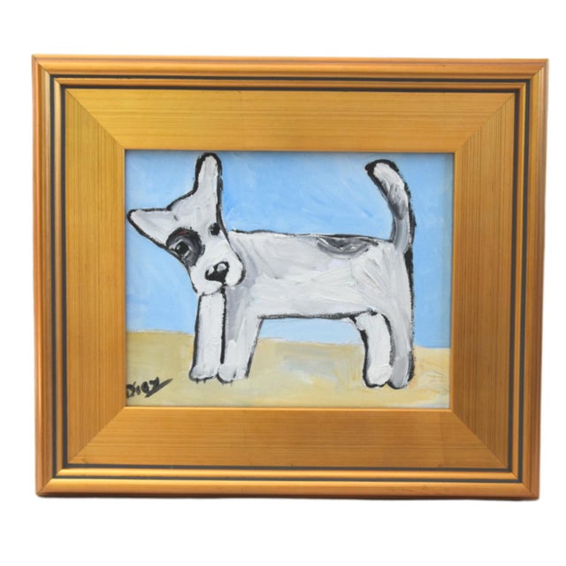 2020s Fun Folk Art Doggie Dog Puppy Oil Painting Including the Gold Wood Frame For Sale - Image 5 of 5