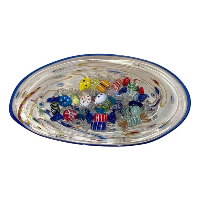 Set of 22, 1970's Ursa Major France Millefiori Plate With Italian Murano Glass Candies. For Sale