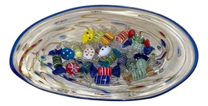 Set of 22, 1970's Ursa Major France Millefiori Plate With Italian Murano Glass Candies.