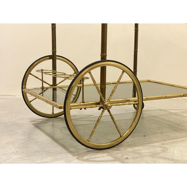 Faux Bamboo & Brass Bar Trolley from Maison Bagues, 1970s For Sale - Image 14 of 16