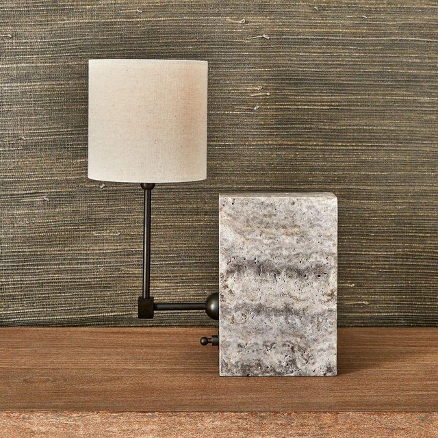 Stone On a Shelf Lamp - Travertine/Bronze For Sale - Image 7 of 7