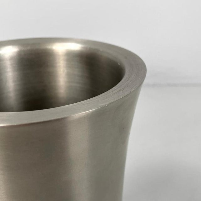 Metal Italian Silver Colored Round Vase in Stainless Steel, 2000s For Sale - Image 7 of 14