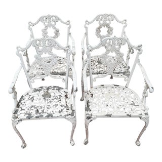 Set of 4 Vintage Hollywood Regency Molla Cast Aluminum Arm Chair For Sale
