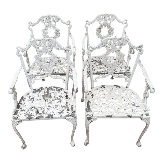 Set of 4 Vintage Hollywood Regency Molla Cast Aluminum Arm Chair For Sale