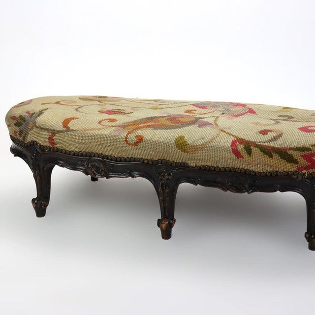 Late 19th Century Antique Louis XIV Style Carved Walnut Tapestry Long Footstool C1890 For Sale - Image 5 of 15