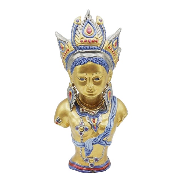 Edoardo Tasca Capodimonte Italy Porcelain Buddhist Deity Bust 24k Gold 13" LTD For Sale