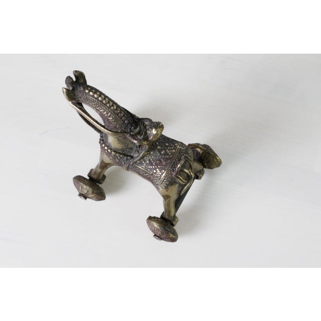 Antique Indian Brass Temple Horse on Wheels With Rider For Sale - Image 12 of 15