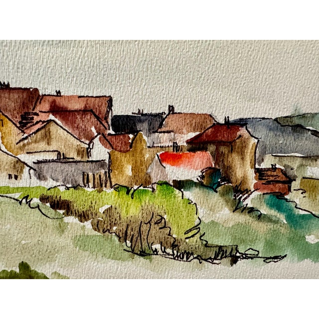 Rustic Henry Emil Salloch Original Watercolor on Paper Picturesque Hilltop Village, 1972. For Sale - Image 3 of 7