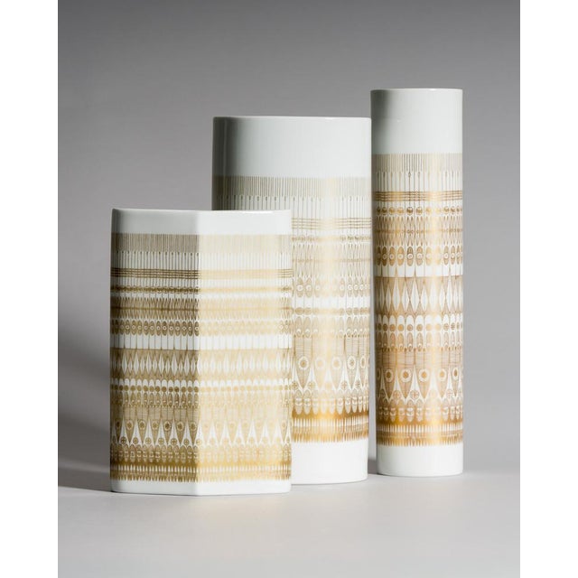 Gilded Porcelain Vase Trio by Hans Theo Baumann & Tapio Wirkkala for Rosenthal Studio-Line, Germany, circa 1968–1972 An...