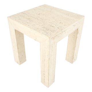 Travertine 14x14 Square Top Side End Table Stand Italian Mid Century Modern MINT For Sale