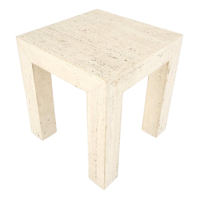 Travertine 14x14 Square Top Side End Table Stand Italian Mid Century Modern MINT For Sale