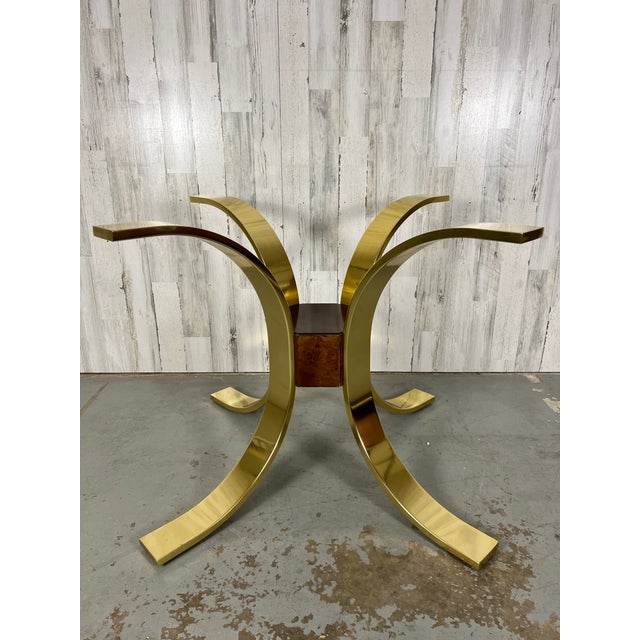 Brass 1980s Mastercraft Style Brass, Burl, & Smoked Glass Dining Table For Sale - Image 8 of 13