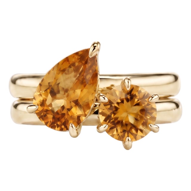 Natural Citrine Engagement Ring | Toi Et Moi Stacking Double Band Ring | November Birthstone Ring Us 7 For Sale